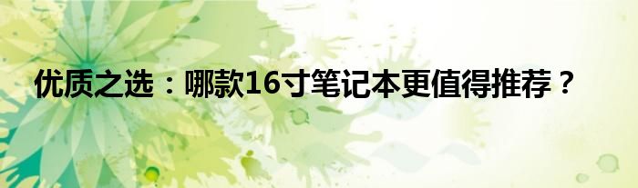 优质之选：哪款16寸笔记本更值得推荐？