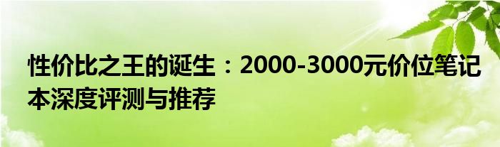 性价比之王的诞生：2000-3000元价位笔记本深度评测与推荐