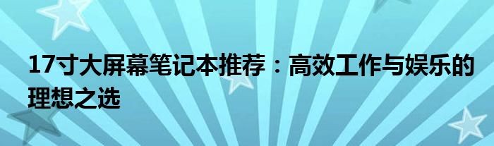 17寸大屏幕笔记本推荐：高效工作与娱乐的理想之选