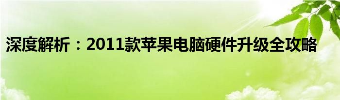 深度解析：2011款苹果电脑硬件升级全攻略