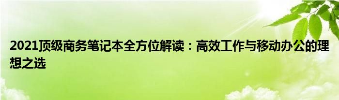 2021顶级商务笔记本全方位解读：高效工作与移动办公的理想之选