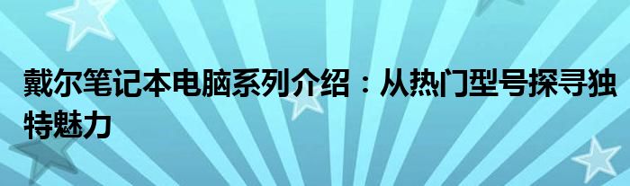 戴尔笔记本电脑系列介绍：从热门型号探寻独特魅力