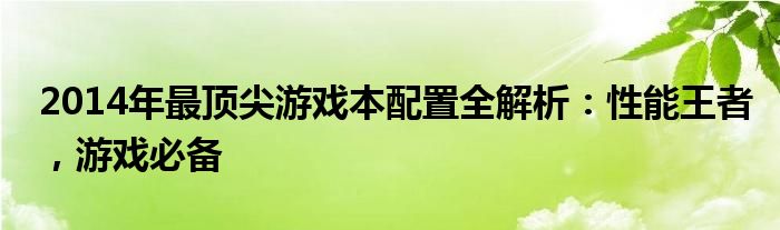 2014年最顶尖游戏本配置全解析：性能王者，游戏必备