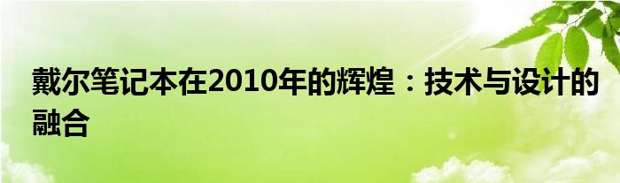 戴尔笔记本在2010年的辉煌：技术与设计的融合