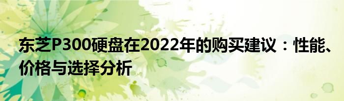 东芝P300硬盘在2022年的购买建议：性能、价格与选择分析