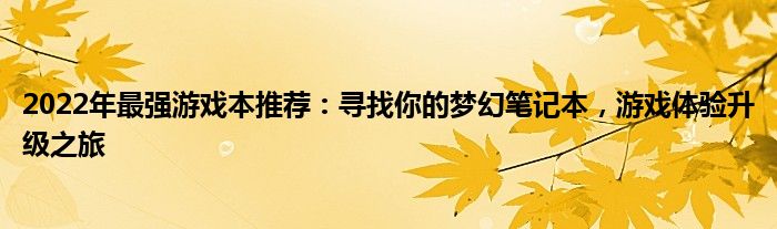 2022年最强游戏本推荐：寻找你的梦幻笔记本，游戏体验升级之旅