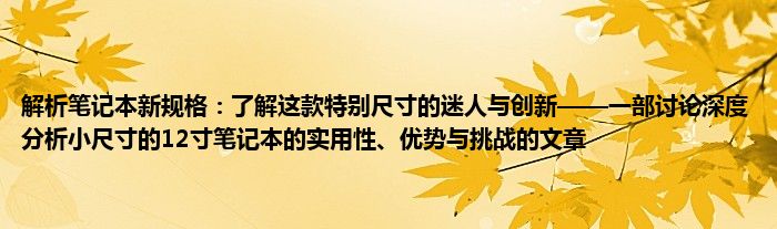 解析笔记本新规格：了解这款特别尺寸的迷人与创新——一部讨论深度分析小尺寸的12寸笔记本的实用性、优势与挑战的文章