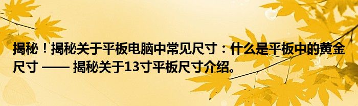 揭秘！揭秘关于平板电脑中常见尺寸：什么是平板中的黄金尺寸 —— 揭秘关于13寸平板尺寸介绍。