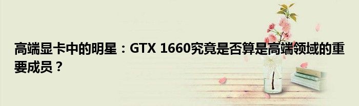 高端显卡中的明星：GTX 1660究竟是否算是高端领域的重要成员？