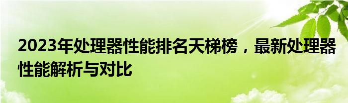 2023年处理器性能排名天梯榜，最新处理器性能解析与对比