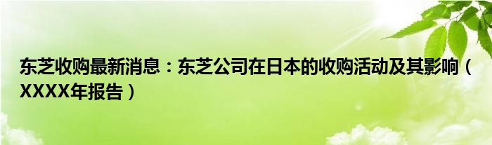 东芝收购最新消息：东芝公司在日本的收购活动及其影响（XXXX年报告）