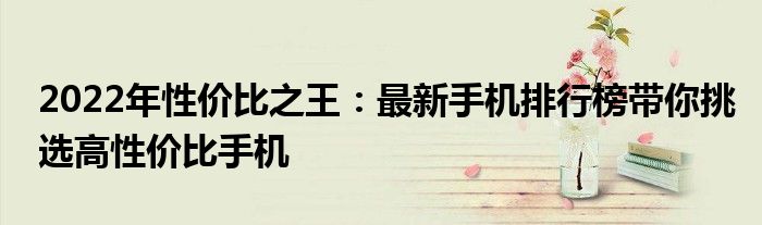 2022年性价比之王：最新手机排行榜带你挑选高性价比手机