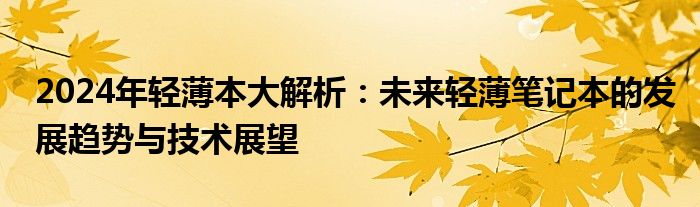 2024年轻薄本大解析：未来轻薄笔记本的发展趋势与技术展望