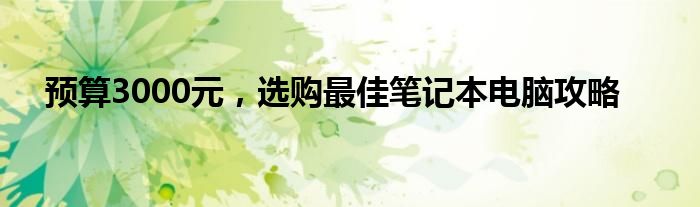 预算3000元，选购最佳笔记本电脑攻略