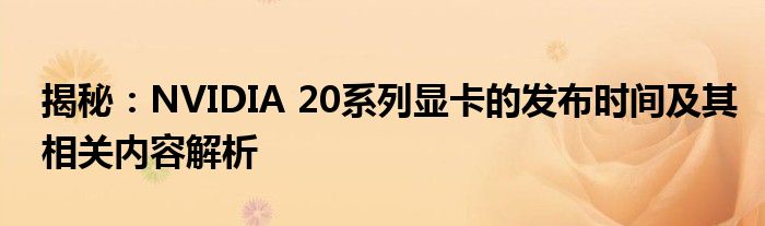 揭秘：NVIDIA 20系列显卡的发布时间及其相关内容解析