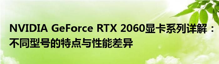 NVIDIA GeForce RTX 2060显卡系列详解：不同型号的特点与性能差异