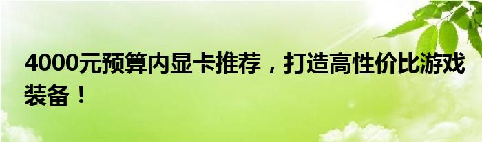 4000元预算内显卡推荐，打造高性价比游戏装备！