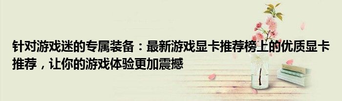 针对游戏迷的专属装备：最新游戏显卡推荐榜上的优质显卡推荐，让你的游戏体验更加震撼