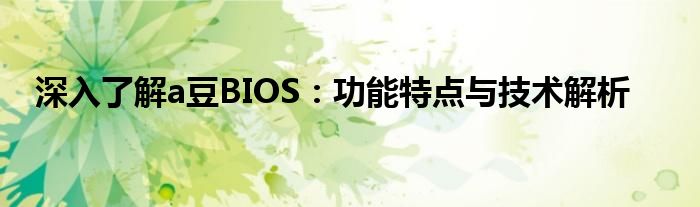 深入了解a豆BIOS：功能特点与技术解析