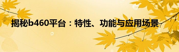 揭秘b460平台：特性、功能与应用场景