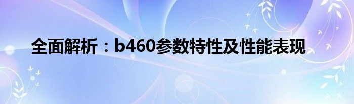 全面解析：b460参数特性及性能表现