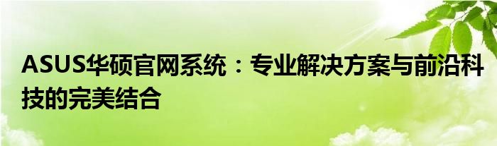 ASUS华硕官网系统：专业解决方案与前沿科技的完美结合