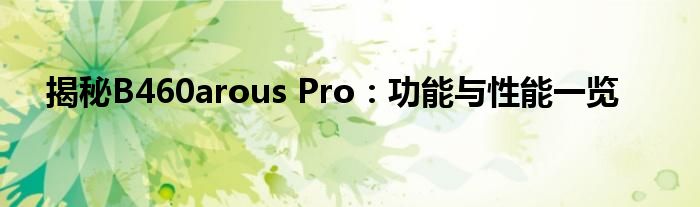 揭秘B460arous Pro：功能与性能一览