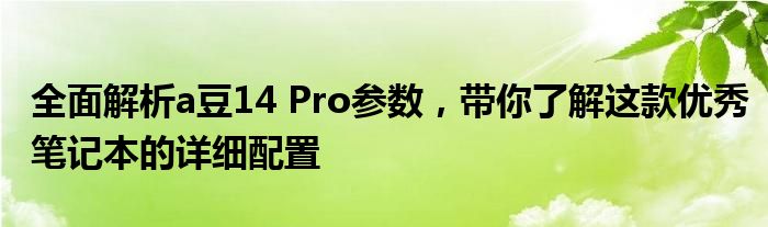 全面解析a豆14 Pro参数，带你了解这款优秀笔记本的详细配置