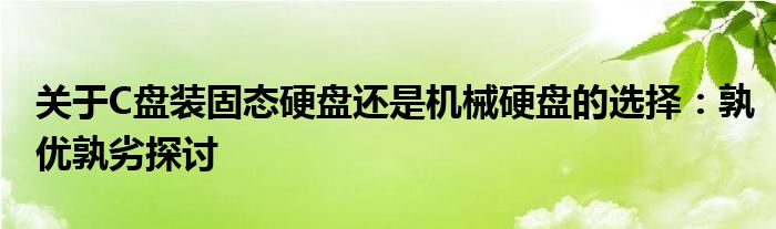 关于C盘装固态硬盘还是机械硬盘的选择：孰优孰劣探讨