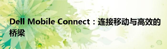 Dell Mobile Connect：连接移动与高效的桥梁