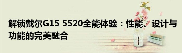 解锁戴尔G15 5520全能体验：性能、设计与功能的完美融合