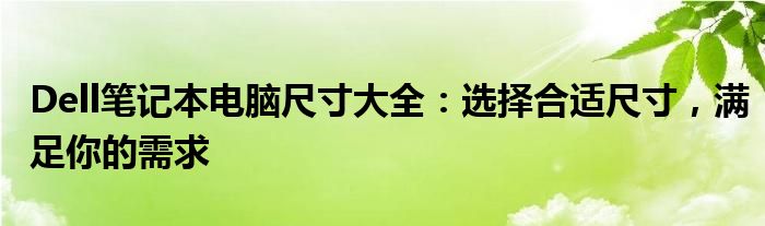 Dell笔记本电脑尺寸大全：选择合适尺寸，满足你的需求