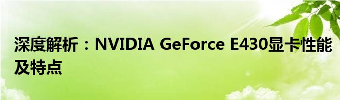 深度解析：NVIDIA GeForce E430显卡性能及特点