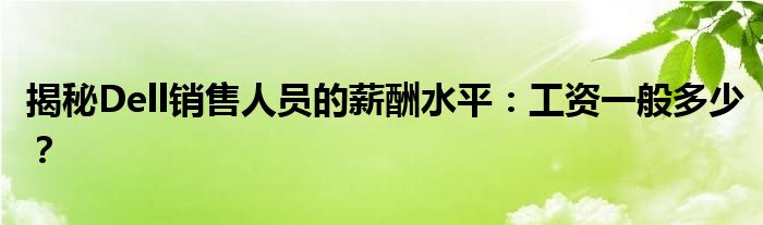 揭秘Dell销售人员的薪酬水平：工资一般多少？