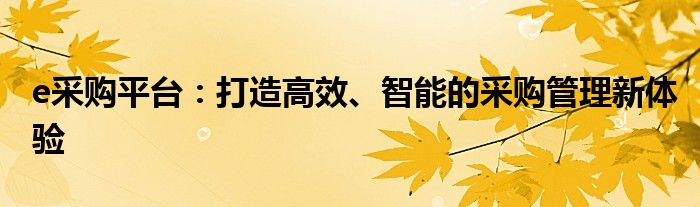 e采购平台：打造高效、智能的采购管理新体验