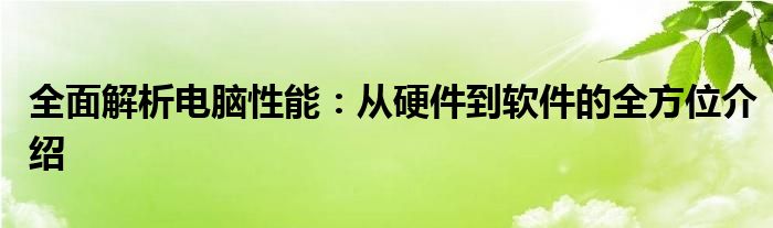 全面解析电脑性能：从硬件到软件的全方位介绍