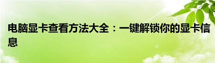 电脑显卡查看方法大全：一键解锁你的显卡信息