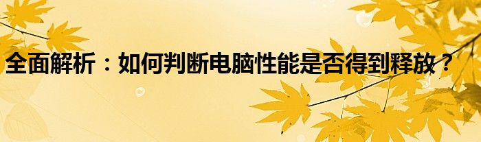 全面解析：如何判断电脑性能是否得到释放？