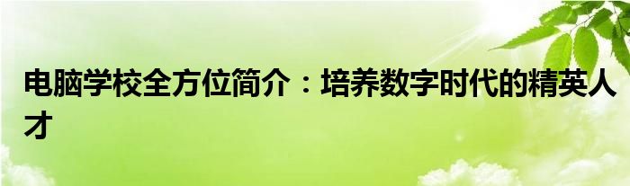 电脑学校全方位简介：培养数字时代的精英人才