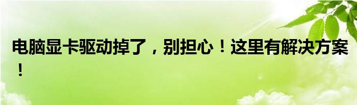 电脑显卡驱动掉了，别担心！这里有解决方案！