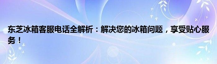 东芝冰箱客服电话全解析：解决您的冰箱问题，享受贴心服务！