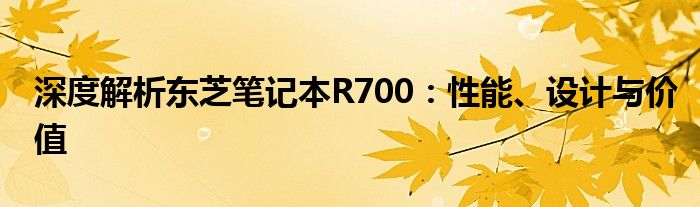 深度解析东芝笔记本R700：性能、设计与价值