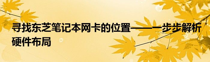 寻找东芝笔记本网卡的位置——一步步解析硬件布局