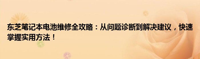 东芝笔记本电池维修全攻略：从问题诊断到解决建议，快速掌握实用方法！