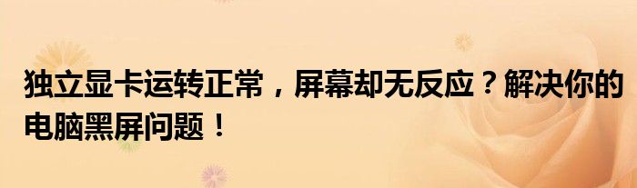 独立显卡运转正常，屏幕却无反应？解决你的电脑黑屏问题！