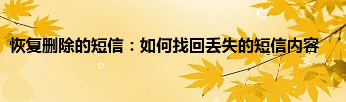 恢复删除的短信：如何找回丢失的短信内容