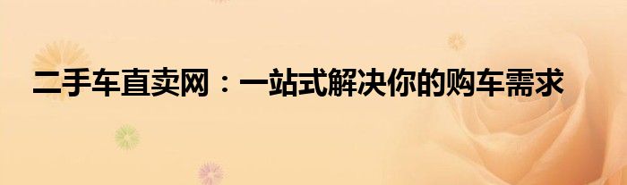 二手车直卖网：一站式解决你的购车需求