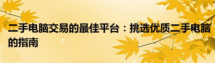 二手电脑交易的最佳平台：挑选优质二手电脑的指南