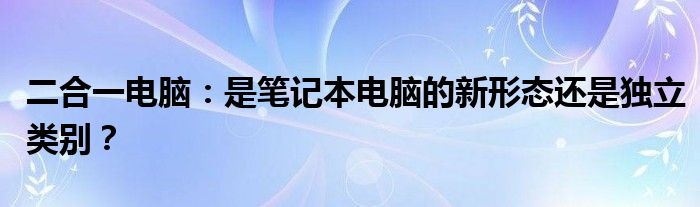 二合一电脑：是笔记本电脑的新形态还是独立类别？