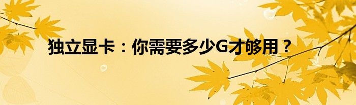 独立显卡：你需要多少G才够用？